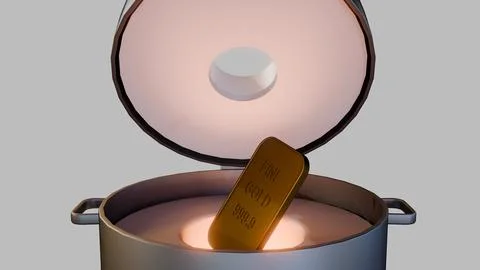 3D render of a black foundry kiln with gold bars Stockillustratie