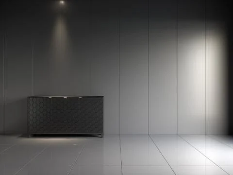 3d render of black glossy interior with vertical panels on wall and commode Stock Illustration