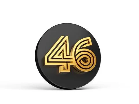 3D render of a black gold round 46 symbol on a white background Stock Illustration