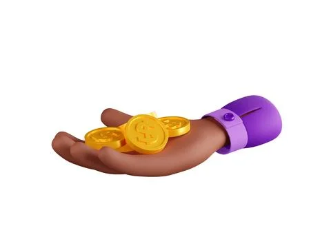 3d render black hand with coins lying on open palm Stock Illustration