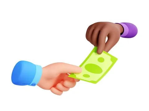 3d render black hand giving money to white palm Stock-Illustration