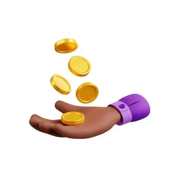 3d render black hand with gold coins fall on palm 库存插图