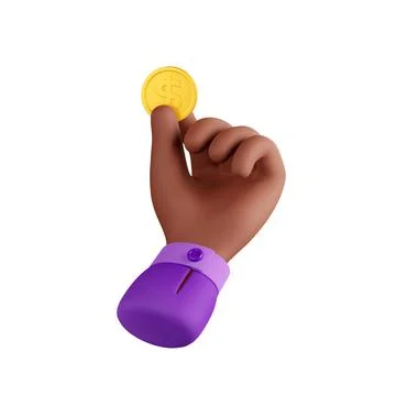 3d render black hand holding golden coin, money Illustrazione stock