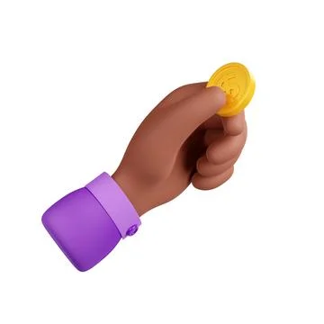 3d render black hand holding golden coin, money Illustrazione stock