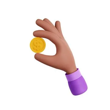 3d render black hand holding golden coin, money Illustrazione stock