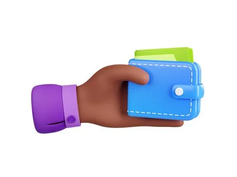 3d render black hand holding wallet with bills Stock Illustration