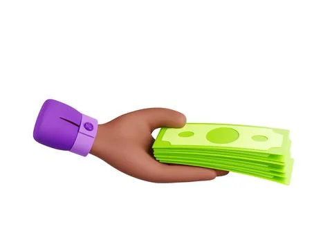3d render black hand with paper bills currency Stock Illustration