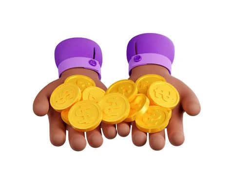3d render black hands with golden coins, abundance Stock Illustration