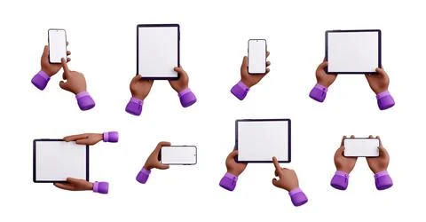 3d render black hands holding electronic devices 스톡 일러스트