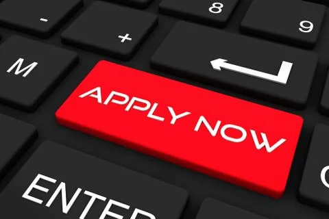 3D render. Black keyboard with apply now key , Business and technology concep Stock Illustration