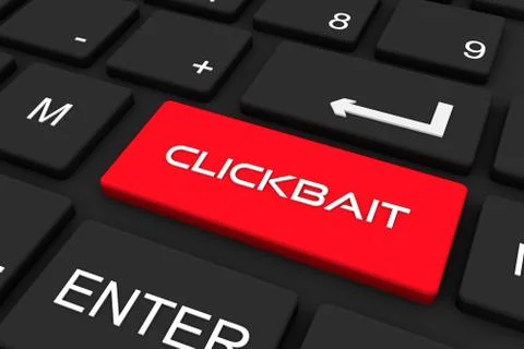 3D render. Black keyboard with clickbait key , Business and technology concep Stock Illustration