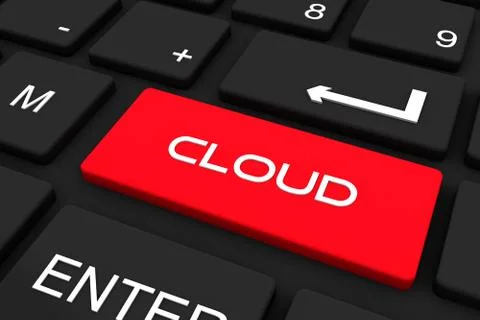 3D render. Black keyboard with cloud key , Business and technology concept ba Stock Illustration