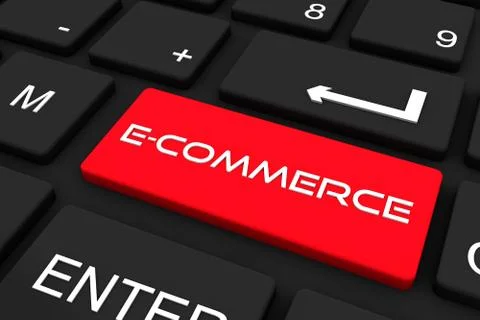3D render. Black keyboard with ecommerce key , Business and technology concep Stock Illustration
