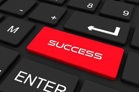3D render. Black keyboard with success key , Business and technology concept  Stock Illustration