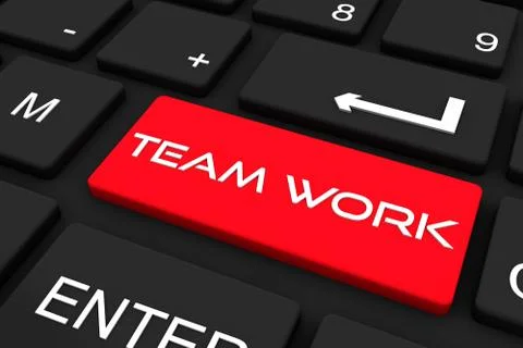 3D render. Black keyboard with team work key , Business and technology concep Stock Illustration