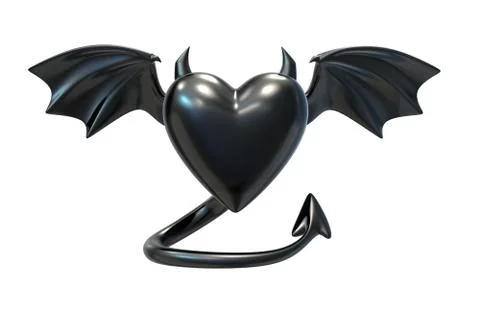 3D render of Black Latex Heart shape with devil wings Stock Illustration