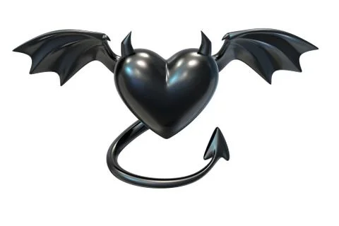 3D render of Black Latex Heart shape with devil wings Stock Illustration