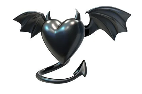 3D render of Black Latex Heart shape with devil wings Stock Illustration