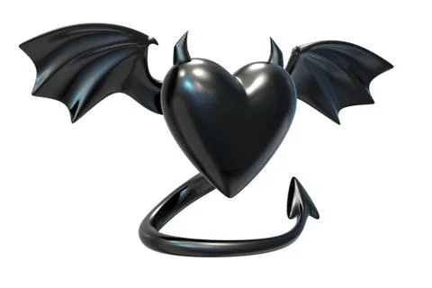 3D render of Black Latex Heart shape with devil wings Stock Illustration