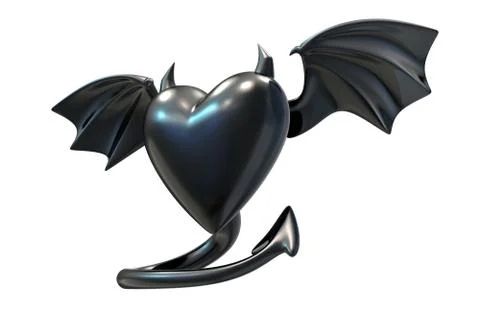 3D render of Black Latex Heart shape with devil wings Illustrazione stock