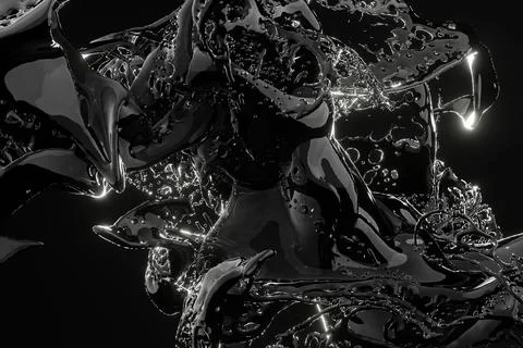 3D render, Black liquids Splash, Abstract fluid background Illustrazione stock