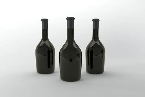 3d render of black long bottles isolated on white background Stock Illustration