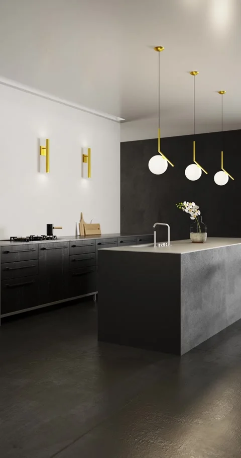 3d Render of black minimalist kitchen Stock Footage 292983894
