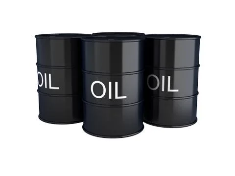3d render of black oil barrels on white Stock Illustration