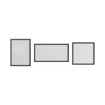 3D render of black photo frames on a white backdrop 스톡 사진
