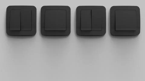 3d render of black plastic switches panel on a gray wall Stock Illustration
