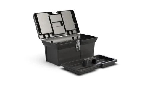 3D render of black plastic toolbox isolated on white background Stock Illustration