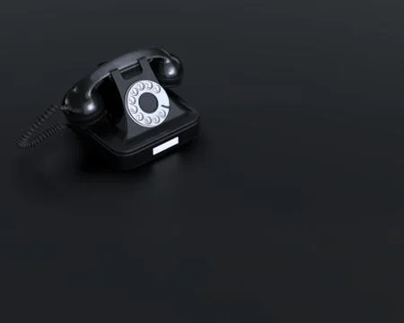3D render of Black Retro Rotary Phone on the black plane background. Stock Illustration
