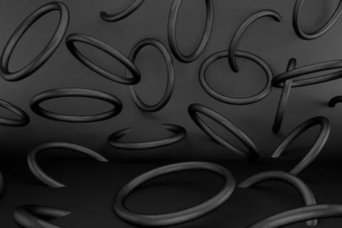 3d render black rings torus on a black background. Abstract geometric shapes Stock Photos
