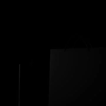 3d render black shop bag on black background. 3d rendering black shopping bag on Stock Illustration