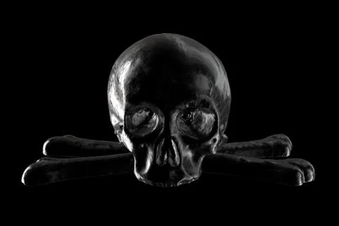 3D render of Black Skull on black background. Stock Illustration