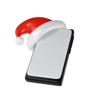 3D Render Black Smartphone with red Santa hat icon mockup with blank white Stock Illustration
