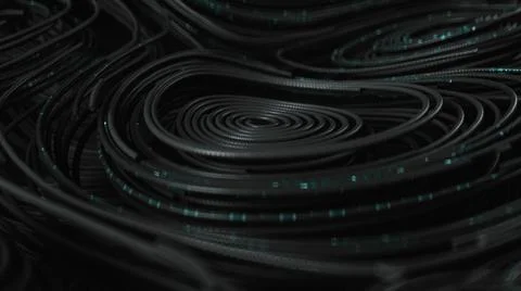 3d render Black topographic circular lines with running matrix code Illustrazione stock