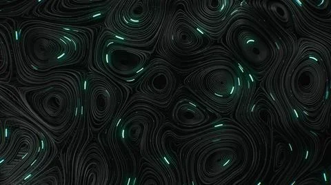 3d render Black topographic circular lines with running matrix code and with Stock Illustration