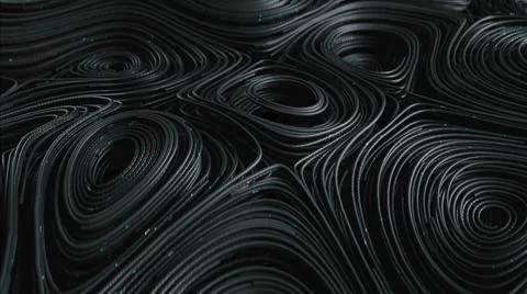 3d render Black topographic circular lines with running matrix code Illustrazione stock