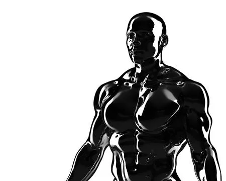3D render. Black torso of a naked athletic man on a white background. Illustrazione stock