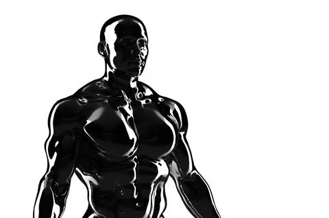 3D render. Black torso of a naked athletic man on a white background. Illustrazione stock