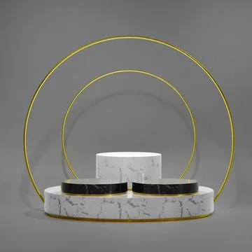 3d render of black white marble pedestal steps isolated on gray background Stock Illustration