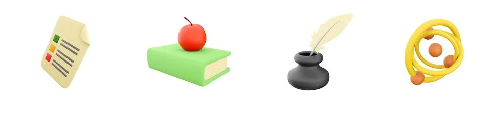3d render blank, book, ink, chemical circle icon set on white background. 3d Stock Illustration