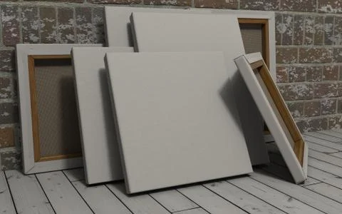 3d render of an Blank Canvas on exposed brick wall Stock Illustration