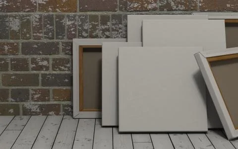 3d render of an Blank Canvas on exposed brick wall Stock-Illustration