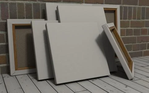 3d render of an Blank Canvas on exposed brick wall Stock Illustration