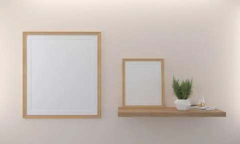 3d render of blank frames and a vase on a wall Stockillustratie