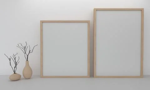 3d render of blank frames with decorative vase Stock Illustration