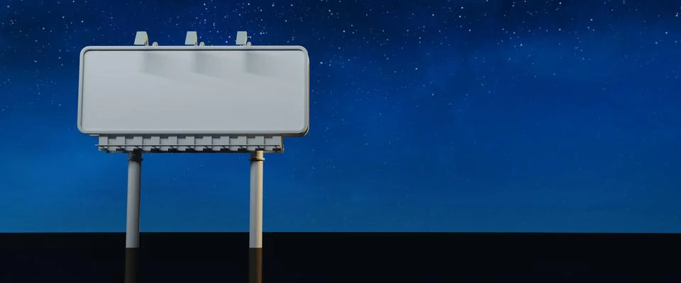 3D render of a blank white billboard under a starry blue sky Stock Illustration