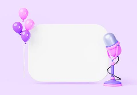 3d render blank white board with microphone and balloons icon on pink background Ilustración de archivo